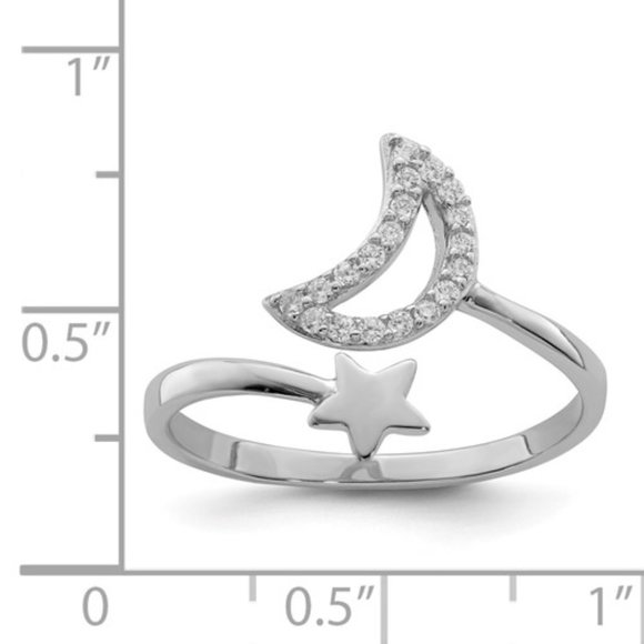 Sterling Silver CZ Moon and Star Ring - Picture 3 of 3